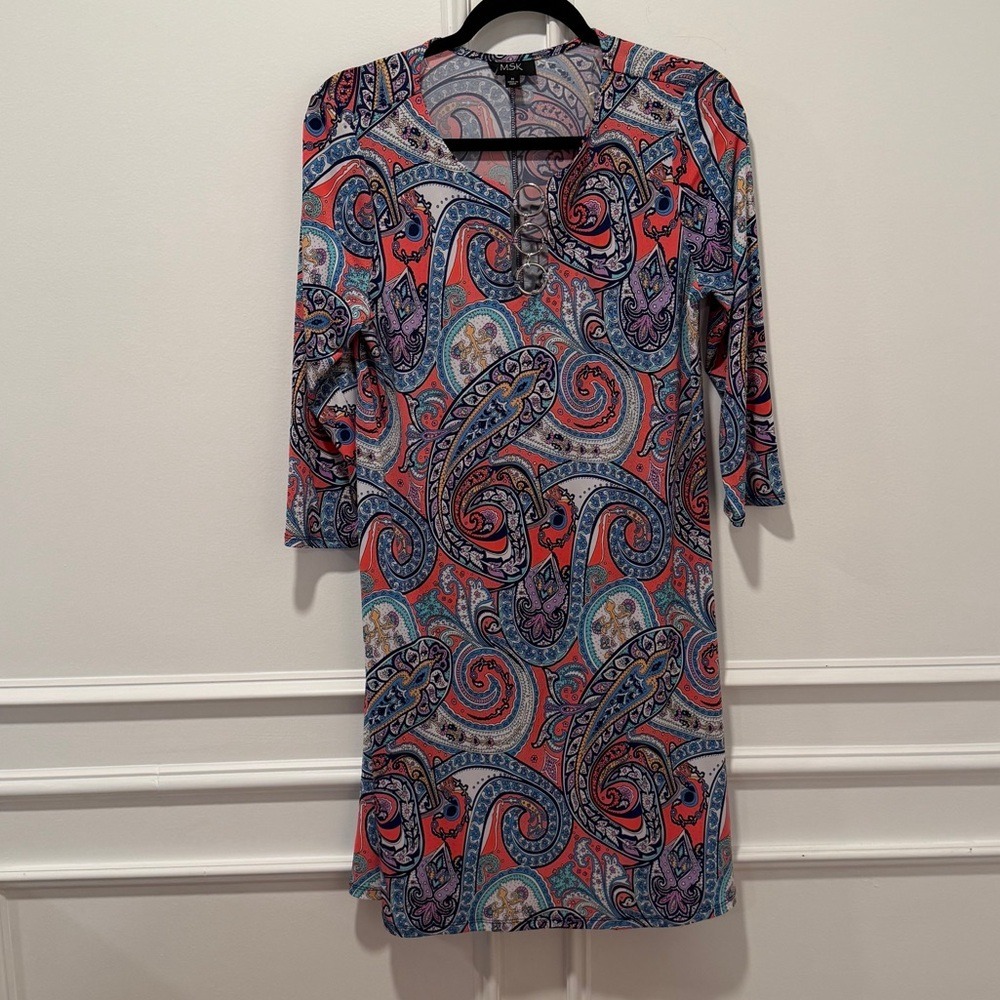 MSK Women's Size M Coral Blue Paisley Print‎ Shift Dress